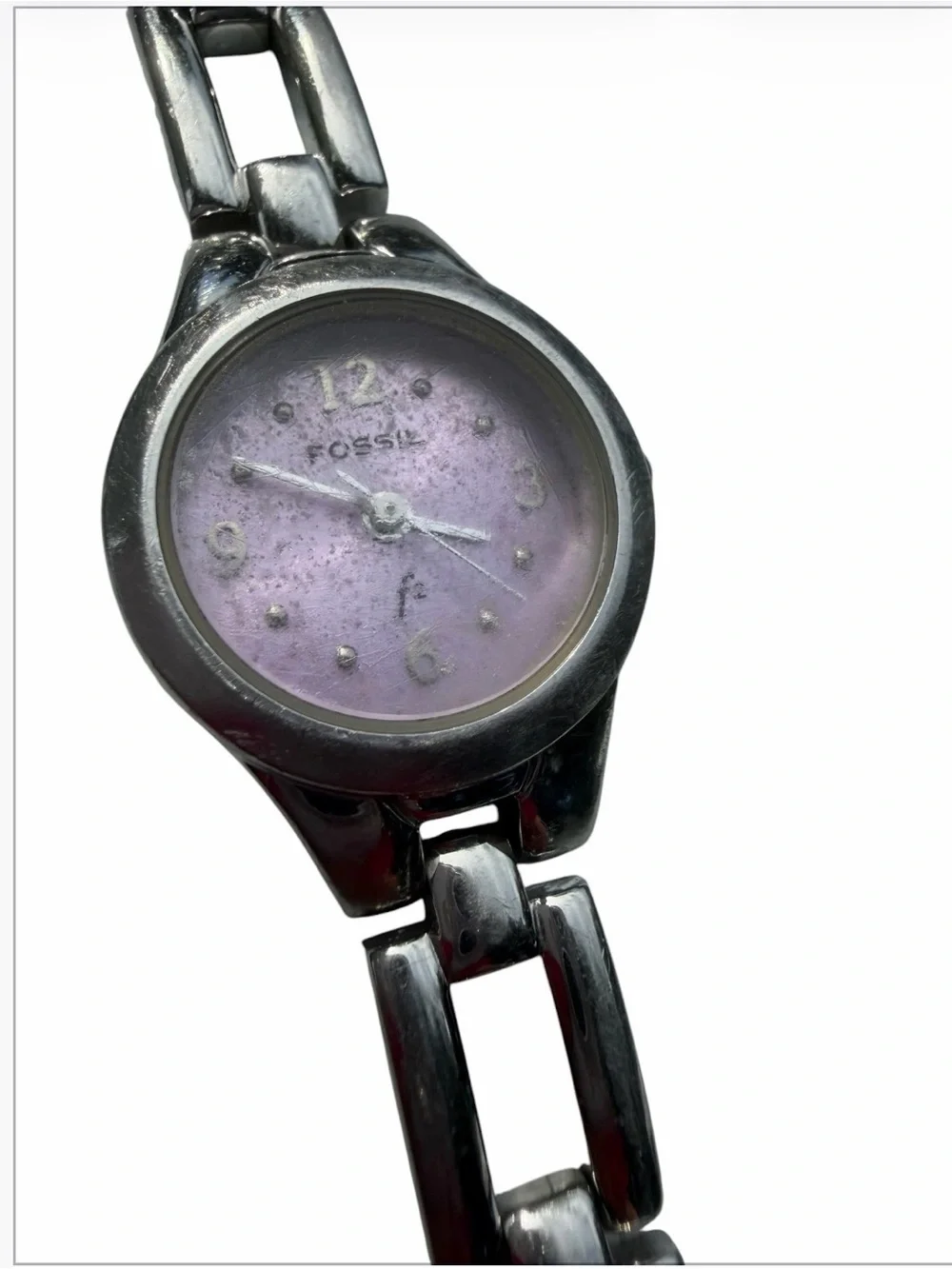 Fossil F2 ES-9091 Women’s Purple Dial Silver Watch – Needs Battery
